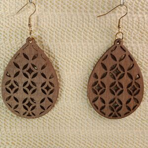 BOHO BROWN WOODEN Bohemian Teardrop Laser Cut 3.25" Earrings
